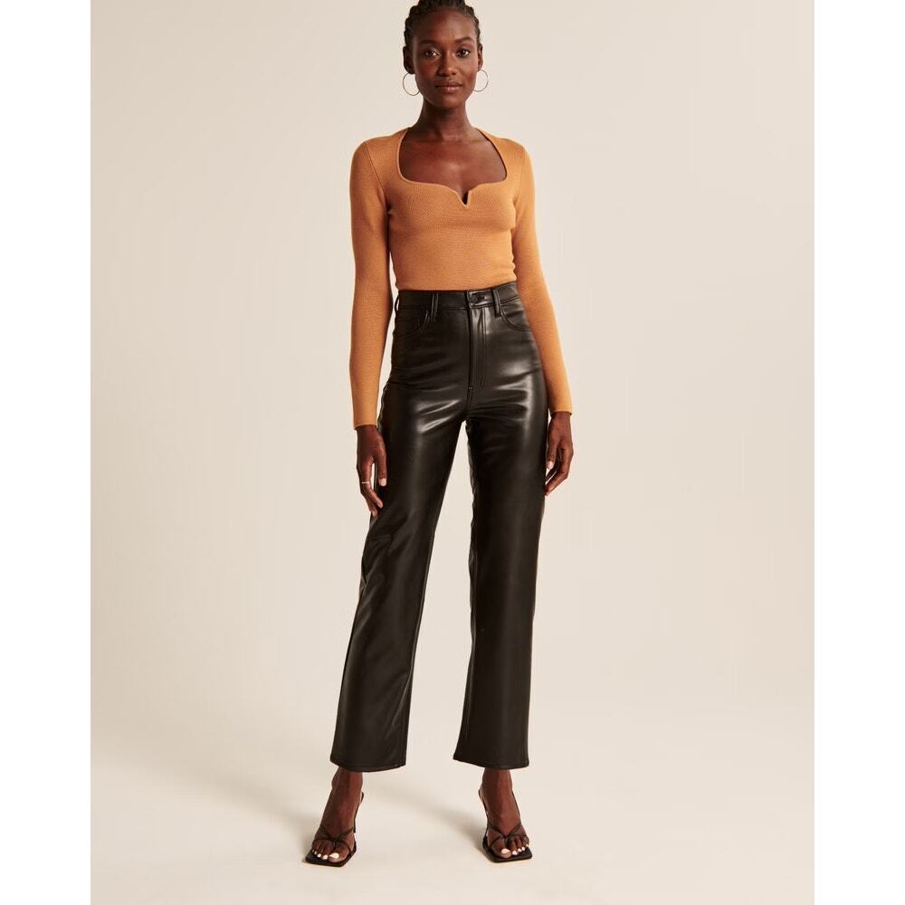 Abercrombie & Fitch Faux Leather Ankle Straight Pant Ultra High Rise Sz 27/4